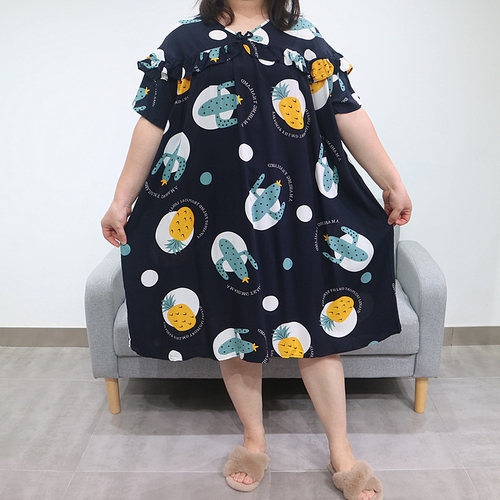夏超薄凉裙短袖睡衣女棉绸200斤