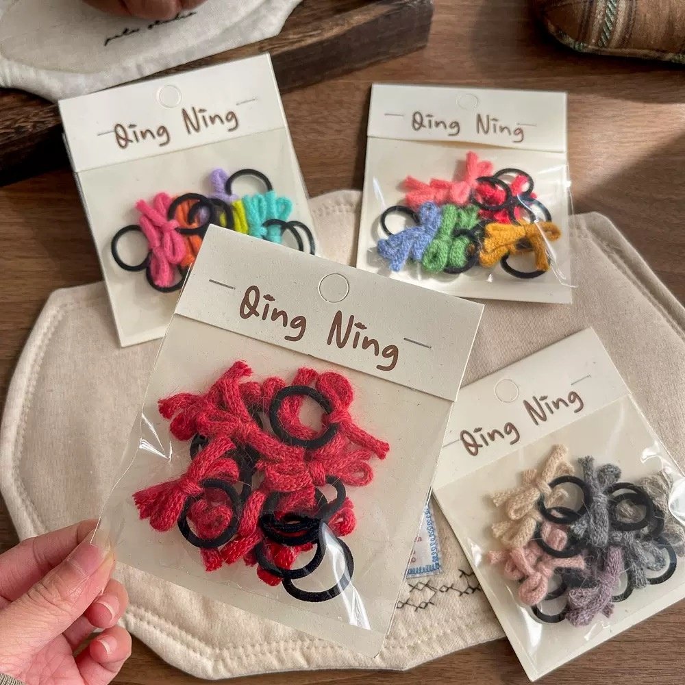 韩版女孩甜美针织蝴蝶结发圈婴儿童糖果色毛线结拇指小发圈宝宝圈