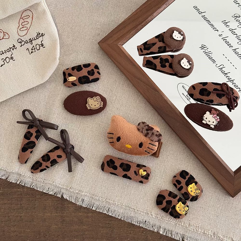 儿童可爱毛绒小猫咪发夹女童甜美豹纹刘海夹边夹小女孩碎发夹发卡