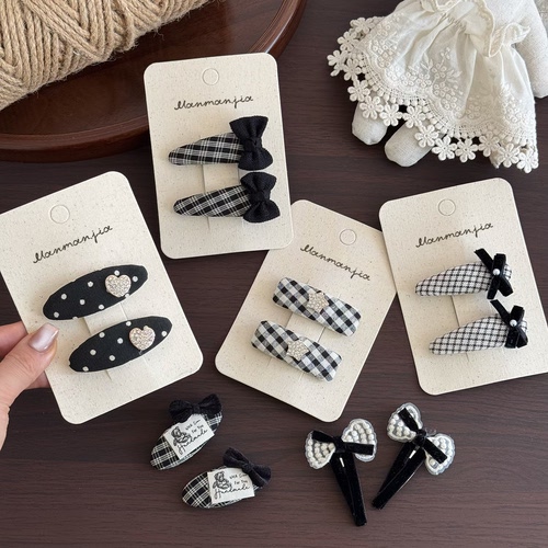 小女孩黑格纹发夹儿童闪钻星星爱心刘海碎发夹女童甜美蝴蝶结BB夹