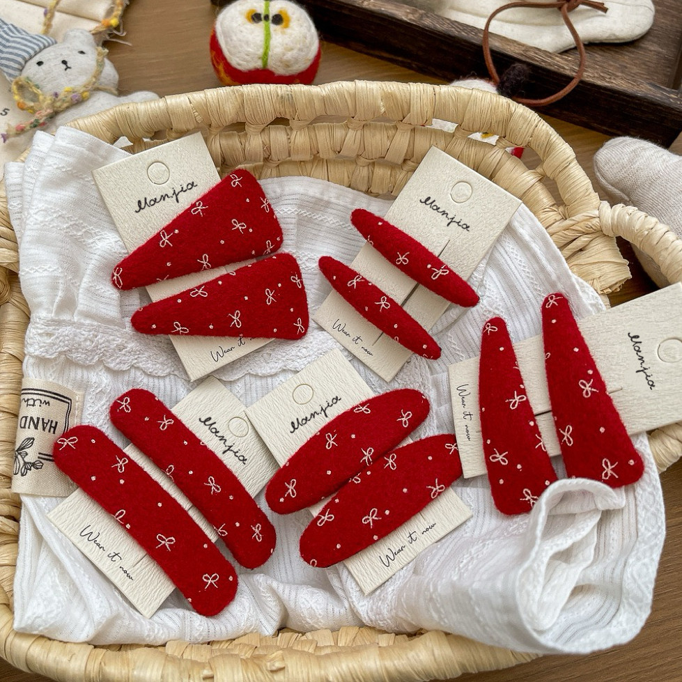 少女新年红色蝴蝶结波点毛呢布艺BB夹学生大水滴夹刘海夹韩碎发夹,童装/婴儿装/亲子装,发饰,淘宝优惠券,粉丝福利购,淘宝优惠卷