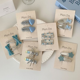 韩版海蓝篮银色星星蝴蝶结掰掰夹小女孩水钻刘海鸭嘴夹儿童碎发夹