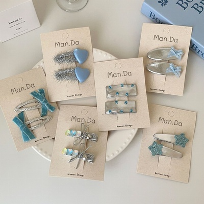 韩版海蓝篮银色星星蝴蝶结掰掰夹小女孩水钻刘海鸭嘴夹儿童碎发夹