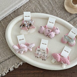 甜美韩版女孩刺绣粉草莓蝴蝶发圈儿童小兔蘑菇头绳女童不伤发皮筋