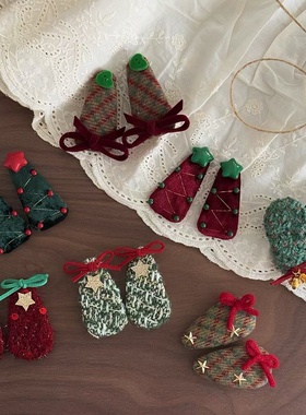 少女节日派对可爱蝴蝶结圣诞树BB夹儿童新年树发夹女童圣诞节头饰