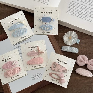 女孩冰淇淋粉蓝清新刺绣甜美BB夹儿童发夹刘海边夹碎发夹公主头饰