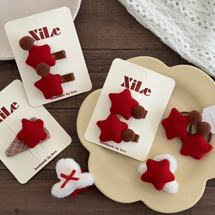 韩版可爱红色球星星儿童发夹女孩毛绒五角星抓夹女童发绳皮筋发圈