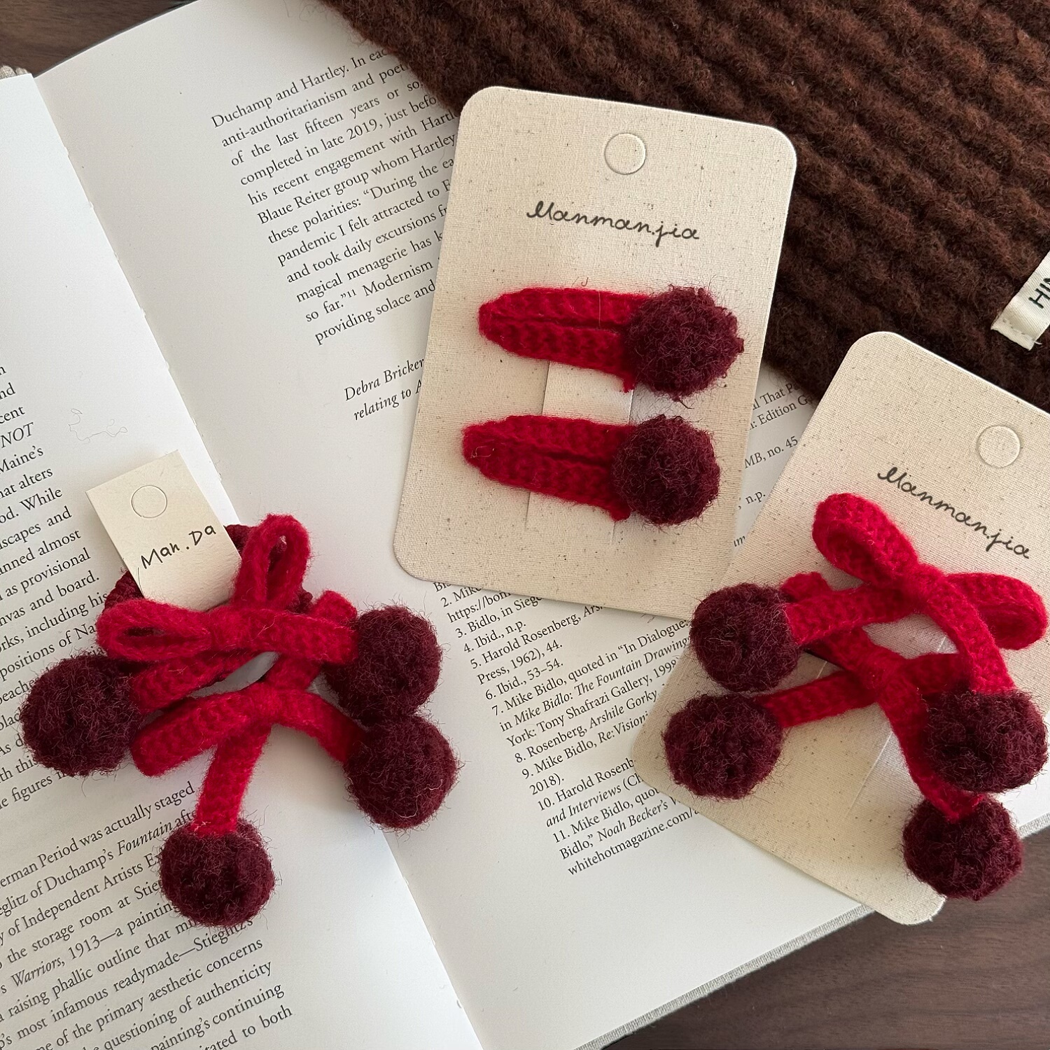 韩系女新年红色蝴蝶结发圈女童过年毛球头绳针织发夹拜年喜庆发饰