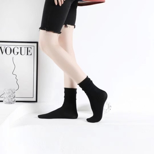 女袜高筒亲子堆堆袜不掉色无骨缝合花边卷边辽源袜子美腿含棉90％
