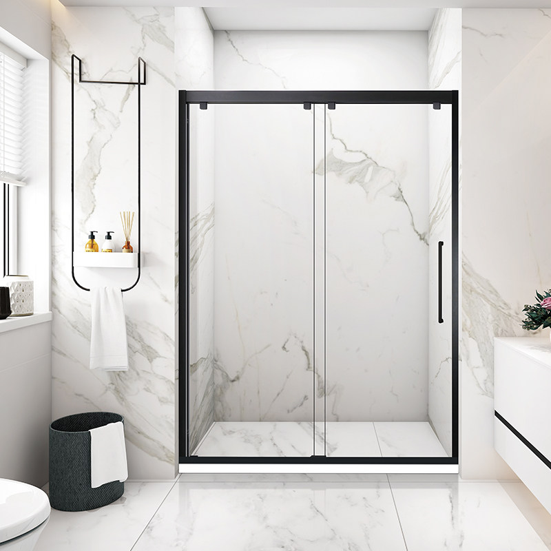 极窄边框网红淋浴房一字方形玻璃隔断移门卫生间浴室洗澡间定制黑