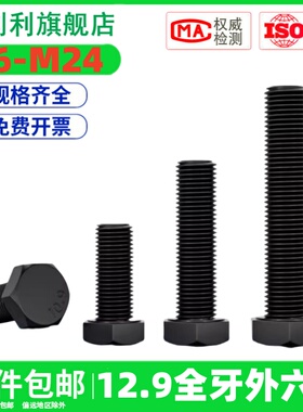 【M6M8M10M12-M24】12.9级高强度全牙外六角螺栓合金钢六角螺丝