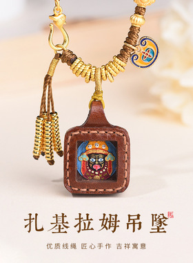 新款原创新中式藏式民族风吊坠绳扎基拉姆唐卡女脖挂黄财神挂绳