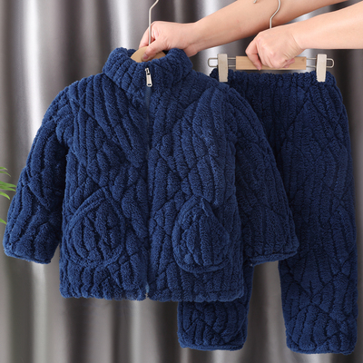 儿童睡衣加绒超厚法兰绒冬季棉袄小中大童男女宝宝家居服拉链套装