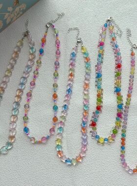 彩色亚克力爱心项链女时尚ins小众设计颈链锁骨链