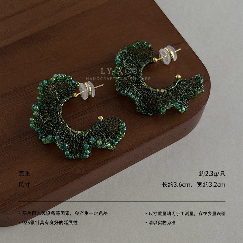 法式蕾丝C 圈耳环手工编织耳圈复古氛围感小众甜酷耳饰