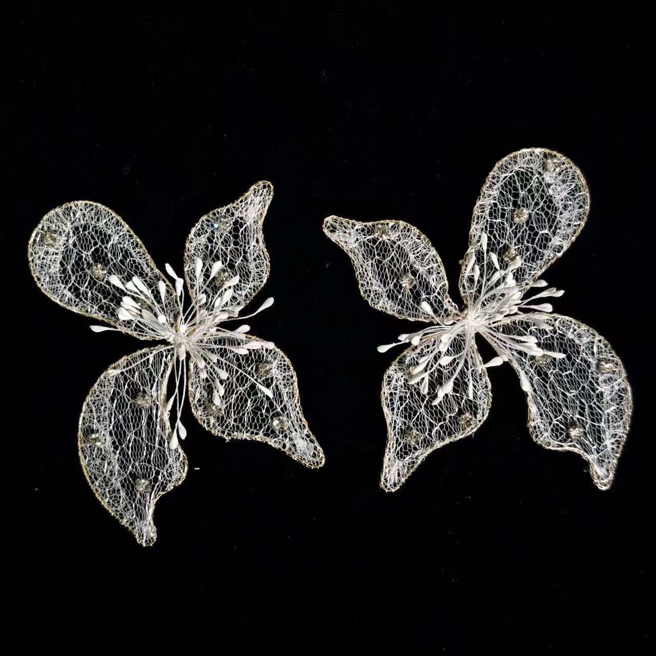 跨境ZA复古蝴蝶蕾丝镶钻耳坠手工编织立体大花朵时尚夸张耳环批发