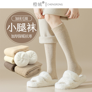 长筒小腿袜子女秋冬款 睡眠毛圈月子袜 加绒加厚保暖棉袜高筒冬季