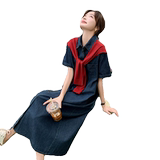 韩系复古chic披肩牛仔连衣裙女2025夏季新款慵懒风休闲百搭衬衫裙，女装连衣裙，2C095