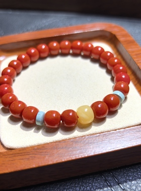 新款天然南红玛瑙手串柿子红蜜蜡绿松石手链女款本命年转运珠手串