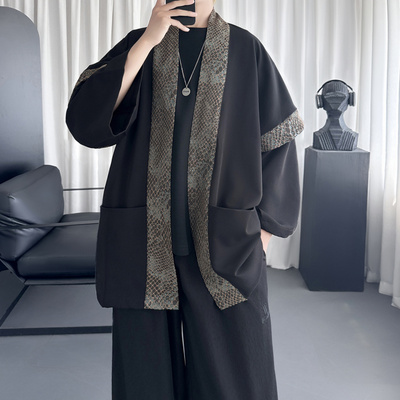 中国风蟒纹提花外套男款春秋季新中式穿搭慵懒高级感痞帅道袍汉服