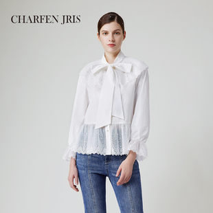CHARFENJRIS秋季新款气质百搭手工珠片白色衬衫FJE3B620-6030T