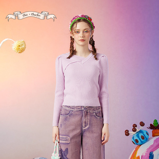 2063C 休闲百搭交织羽毛毛织上衣CFD3A209 CHARFEN朝峰秋季 新款