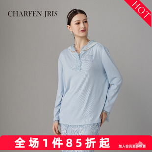 朝峰2025春季新款法式宽松拼接蕾丝衬衫连帽上衣女FJF1B619-6138T
