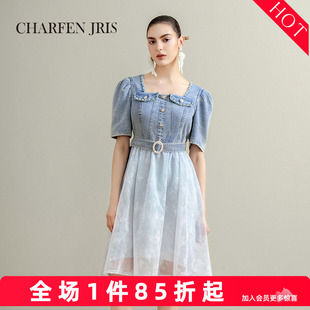 JRIS名媛五分袖牛仔拼接连衣裙女FJE2G650-6086G