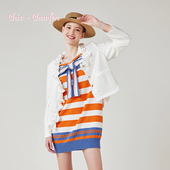 朝峰学院风条纹短外套女小众设计感休闲百搭上衣CFE1C531 5050A