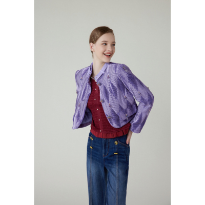 朝峰小香风短款压褶蝴蝶结短外套