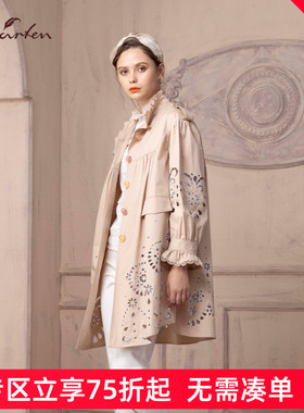 CHARFEN朝峰春秋中长款宽松单排扣外套风衣女CFD1B309-3032A