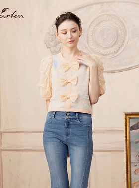 CHARFEN朝峰夏季显瘦圆领套头短袖针织上衣女CFD2D112-1005C