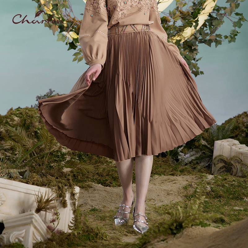 气质温柔A字裙百褶裙半身裙女