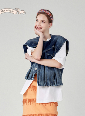 牛仔风无袖马甲短款立领廓形外套法式轻奢春夏新款CFE1C525-5067N