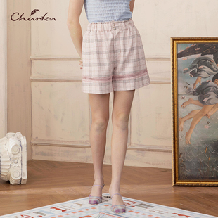 3011D 女CFD2D306 CHARFEN朝峰夏季 复古英伦五分休闲短裤