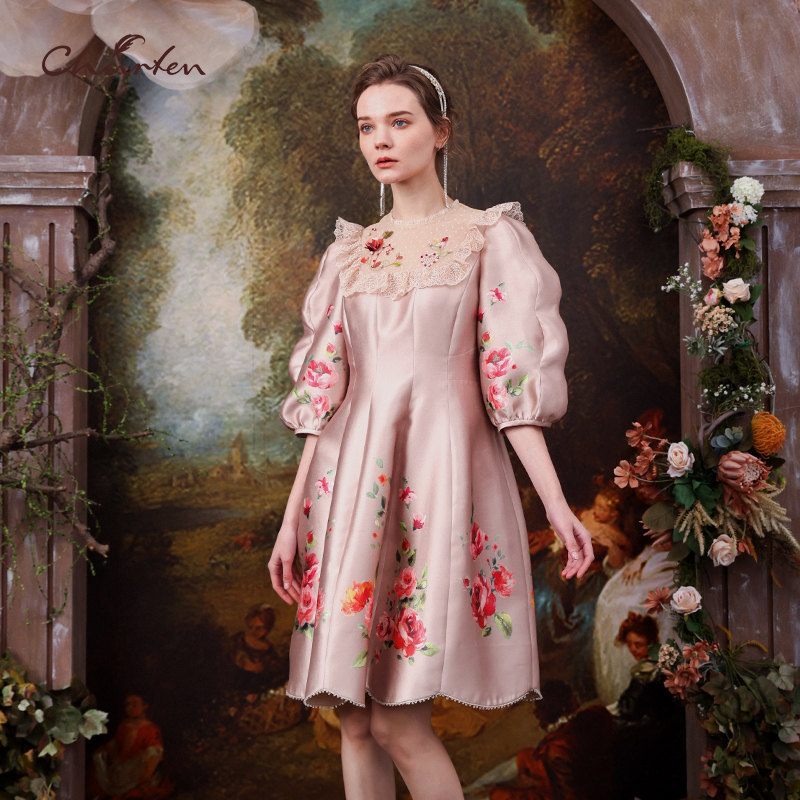 朝峰复古轻奢A字裙聚酯纤维