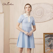 连衣裙女CFD2D138 优雅复古短袖 1072C 针织法式 CHARFEN朝峰夏季