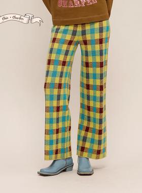 CHARFEN朝峰冬季新款高腰显瘦直筒格纹毛织裤CFD5D513-5017D