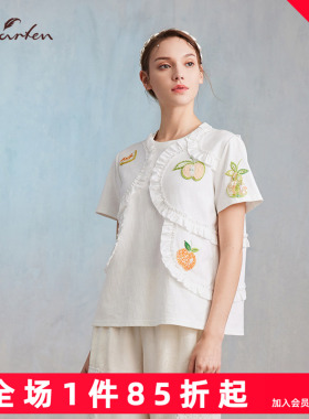 瑕疵品  charfen朝峰童趣水果印花短袖上衣女宽松T恤夏季3032B
