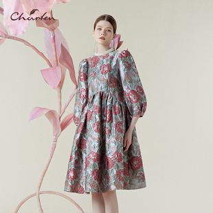 法式 1102G 温柔风连衣裙女收腰显瘦中长裙优雅气质度假风CFE1B119