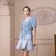 CHARFEN朝峰时尚 1812G 连衣裙女CFD1J187 个性 原创方领显瘦五分袖