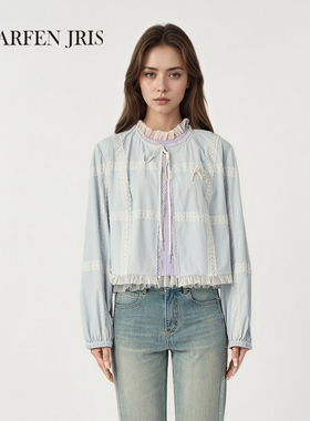 charfen朝峰甜美风蕾丝拼接短外套女春季荷叶边系带小外套6511A