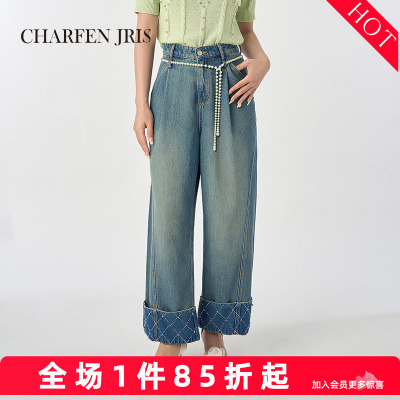 朝峰高腰直筒显瘦百搭牛仔裤女