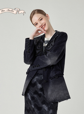 朝峰轻奢极简风刺绣短外套设计感小众气质西装外套CFE1A501-5001N