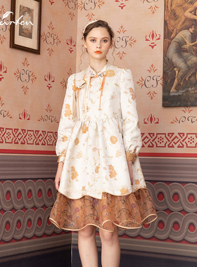 朝峰古典风中长款宽松连衣裙女CFD1A306-3028G