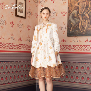 朝峰古典风中长款宽松连衣裙女CFD1A306-3028G