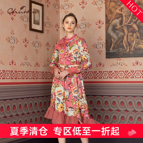 CHARFEN朝峰春复古轻奢气质中长款连衣裙女CFD1A026-0053G