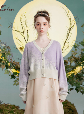 CHARFEN朝峰名媛淑女优雅气质针织V领单排扣开衫女CFD3B130-1060C