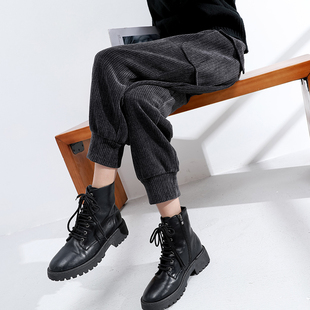 雪尼尔工装裤女加绒加厚秋冬宽松显瘦九分哈伦裤垂感束口休闲裤潮