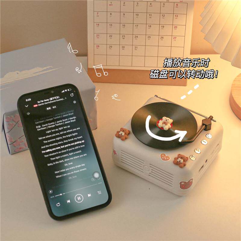 无线蓝牙音箱小型黑胶唱片机迷你复古音响高音质送男生日礼物女生